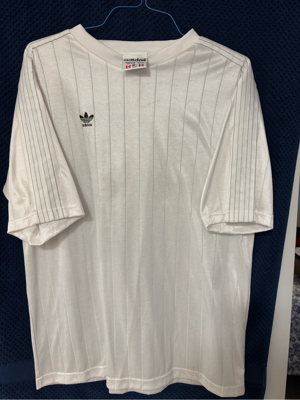 adidas White Pinstripe Trefoil Short-Sleeve Jersey
